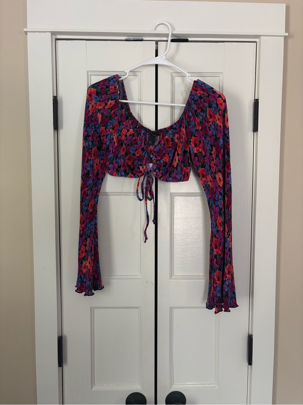 wild fable Floral Tie-Front Crop Top Belle Sleeve